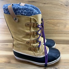 Sorel Joan Of Arctic Knit Youth Big Girls Size 6 Tan Suede Waterproof Snow Boots