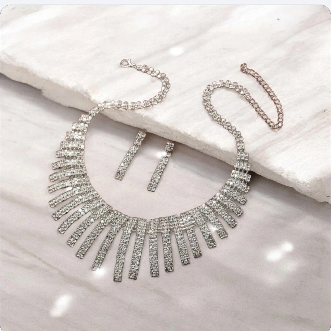 Parure collier & boucles d’oreilles argentée cadeau d'anniversaire pour femme