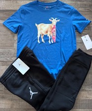 NWT Nike Air Jordan Boys YSM Black/Blue GOAT Jersey Jogger Pants Set Small