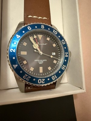 J Brackett Men s Wristwatch; Blue Bezel, Genuine Leather Band. Make Me An Offer!