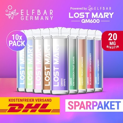 10 x Lost Mary QM600 E-Zigarette - ELF BAR E-Shisha - 20mg Nikotin - Alle Sorten