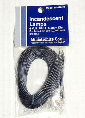 Miniatronics Incandescent Lamps 18-018-20 6 Volt 40mA 5.5 mm Dia 20 Pieces NIP