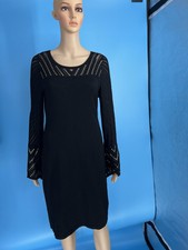 Gorgeous Calvin Klein Embellished Knit Long Bell Sleeve Black Dress Size: M