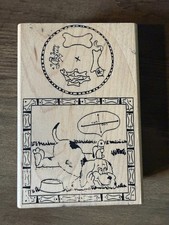 Limited Edition  Dog with food bowl  treats medium  Rubber Stamp I1