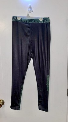 Teen Large Black Leggings With Green Graphic Wings NWOT