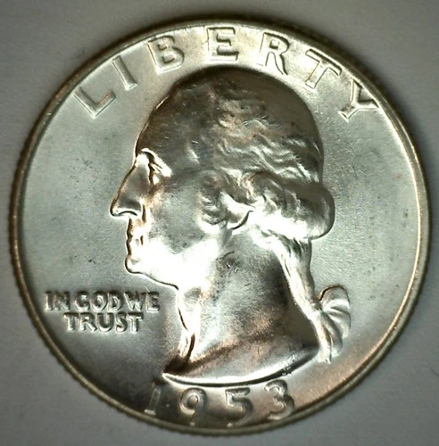 1953 BU Washington Quarter Uncirculated Twenty-Five Cents Silver 25 Cent Coin