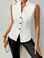 Womens Sleeveless Tanks Button Up Designer Waistcoat Women Coat Work Tops SIZE