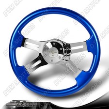 W-power 16-inch Blue Wood Grip 5-hole Chrome 4-spoke 2 Deep Dish Steering Wheel