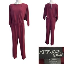 Attitudes by Renee Jumpsuit XL maroon dolman sleeve office casual
