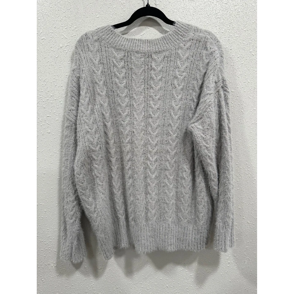 Suéter tejido con cable gris cuello en V Lucky Brand para mujer suéter mediano difuso Foto 3 de 4