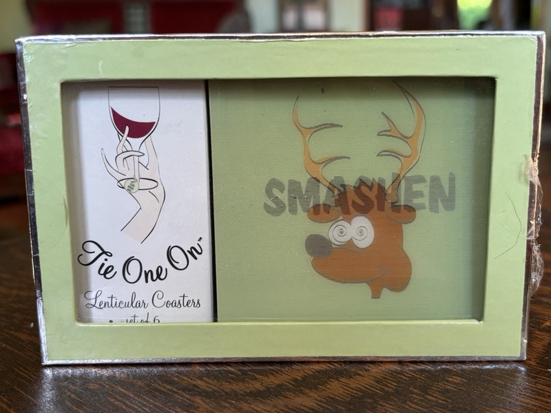 Lenticular Holiday Drunk Inebriated Reindeer Coaster Set Of 6 Tie-One-On NEW