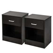 Nightstand Set of 2 Modern End Table Side Table with Drawer and Storage Shelf BK