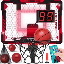 Mini Basketball Hoop for Kids - Remote Control, Over Door, LED, Electronic Scori