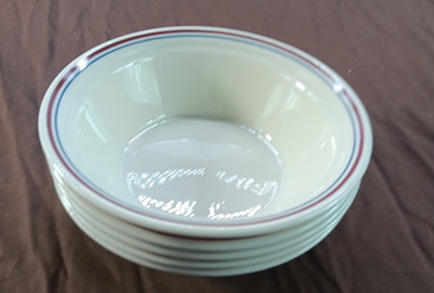  Corelle Abundance Fruit 6.75'' Soup Cereal Bowls Beige Blue & Red Band Lot of 5
