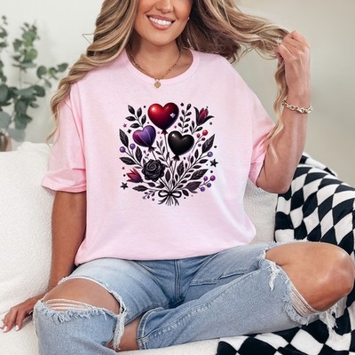 Gothic Herz Blumen Damen Ring-Spun T-Shirt Dark Romance Geschenk für Sie