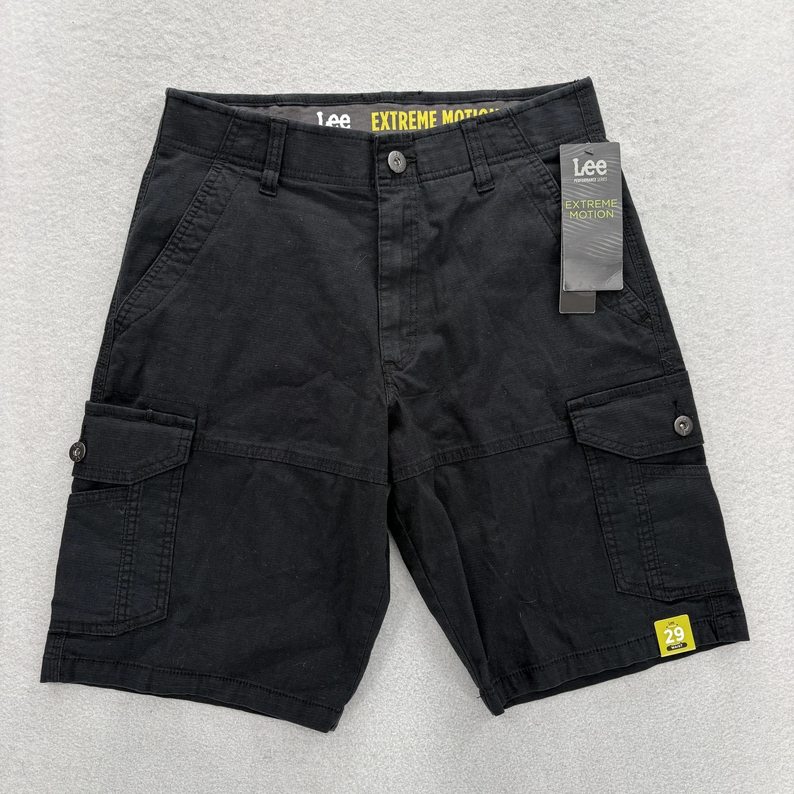 Lee Extreme Motion Cargo Shorts Mens 29 Black Stretch 10" Hiking Travel Casual