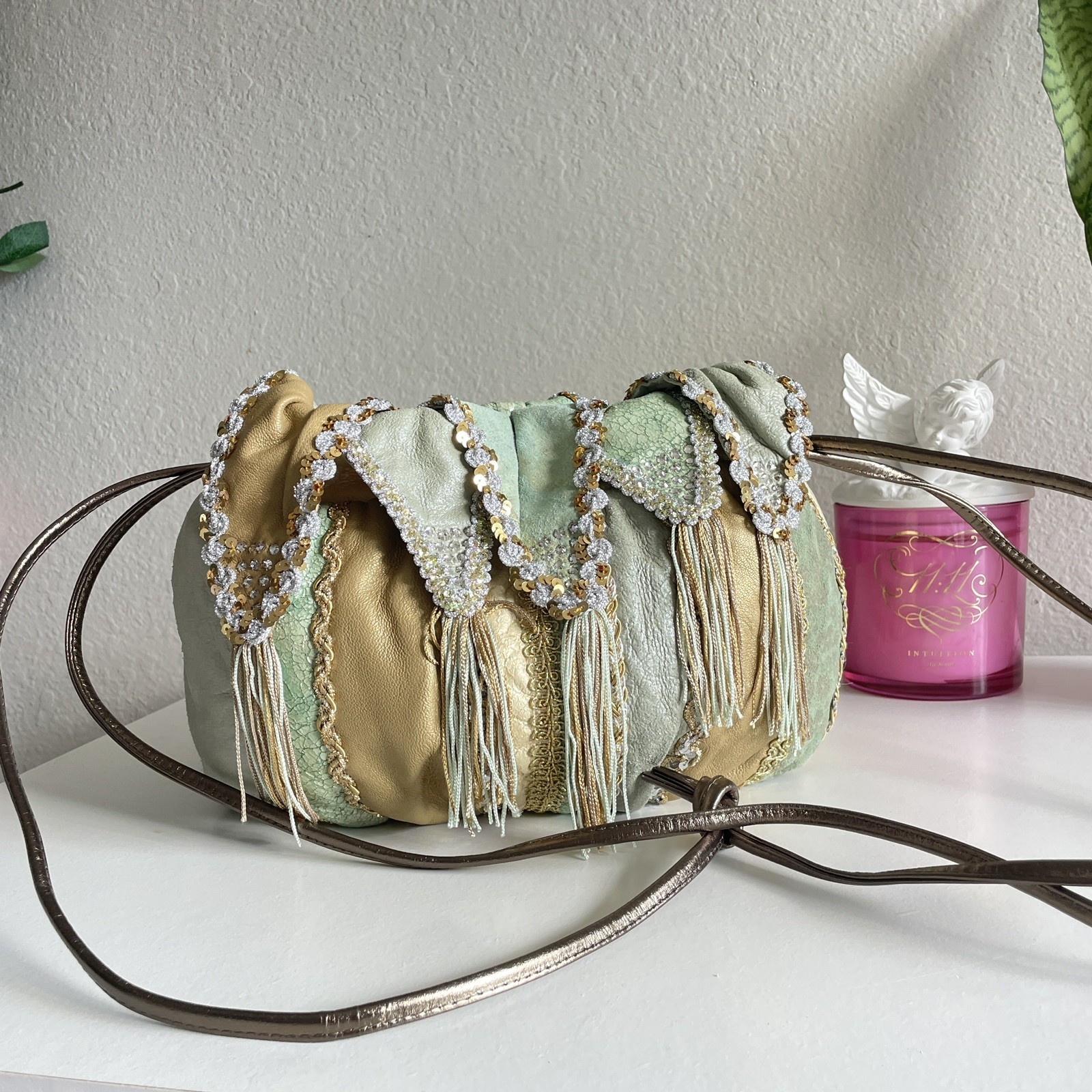 Vintage Jester Patchwork Drawstring Bag Purse 80s… - image 5