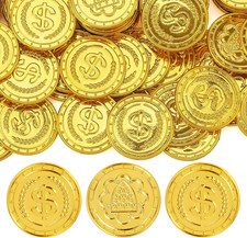 100 Pcs Plastic Gold Pirate Coins Treasure Hunt Party Favors Kids Bulk Set Props