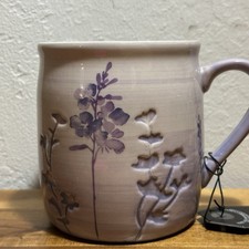 The Old Pottery Company Lavender Floral Embossed Print Ceramic Coffee Mug 16oz