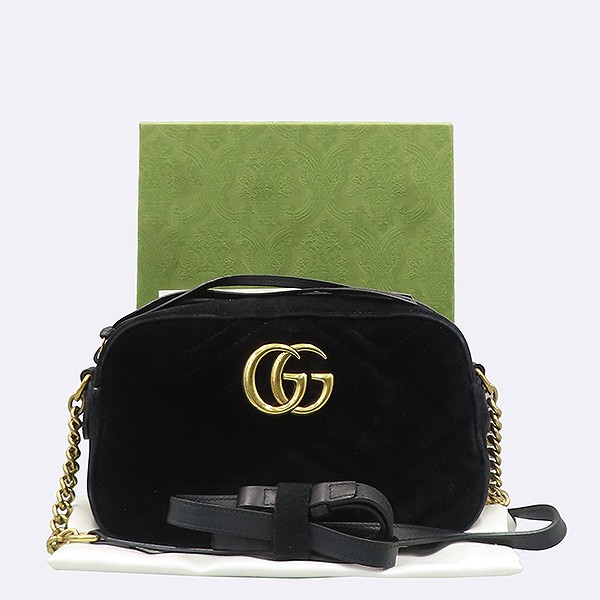 Gucci GG Marmont Gold Logo Velvet Chain Crossbody Bag
