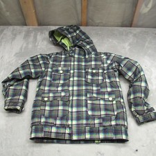 Burton Jacket Kids Small Green Plaid Twist Bomber Dryride Ski Snowboard Winter