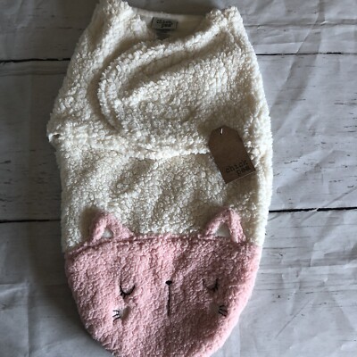 New Chick Pea Pink White Baby Swaddle Sherpa Blanket 0-3 Months Cat Very Soft
