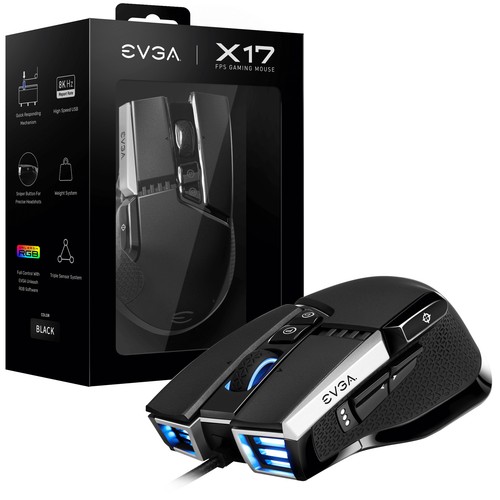 EVGA X17, Souris de jeu, 16000 DPI, Noir