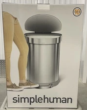 SimpleHuman Semi Round Hands Free Step Trash Can 60L Brushed Stainless