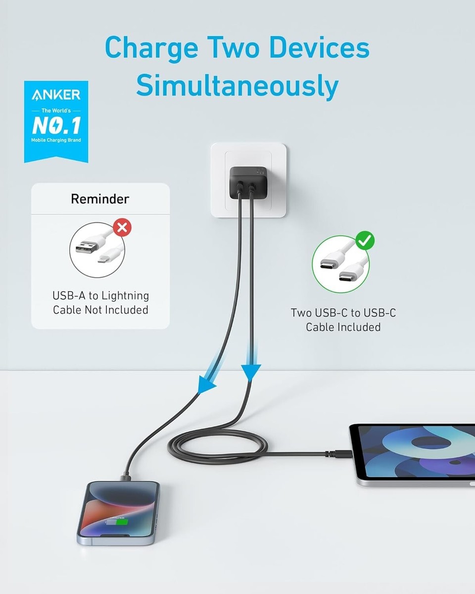 Anker iPhone 15 Charger, Anker USB C Charger, 2-Pack 20W Dual Port