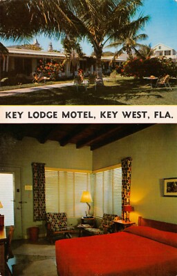 Interior Room View & Street View Key Lodge Motel Key West FL Vtg Postcard CP400