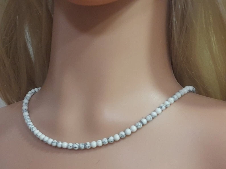 Natürliches Howlith glatt rund Edelstein Perlen beruhigend Frauen Halsband Ha... - Bild 2 von 4