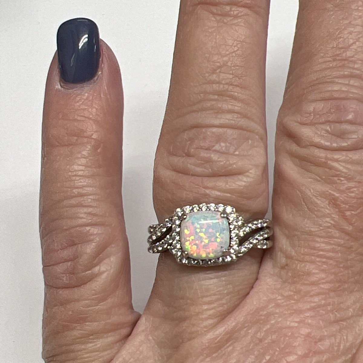 Vintage Signed SUN 925 Sterling Silver Opal Ring Size