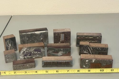 11) Antique Typeset Print Block San Fransisco Business Lot Wood Steel - Picture 1 of 10