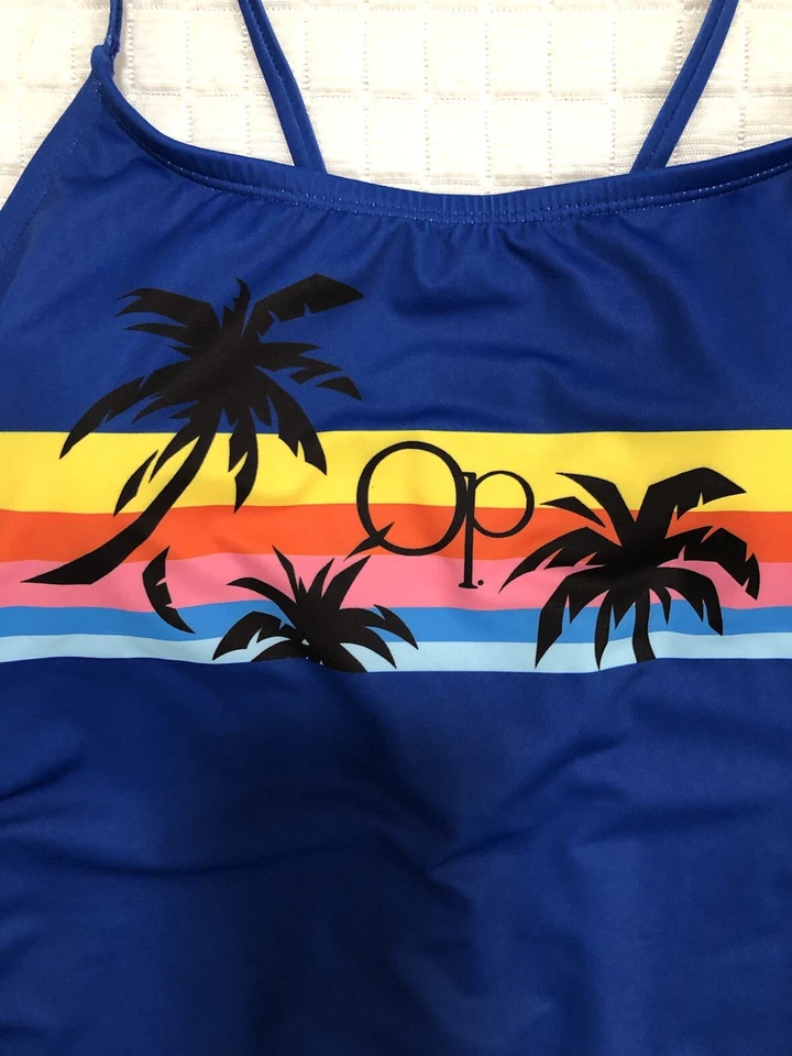 RARO OP Ocean Pacific Blue Sunset Palm Trees Traje de baño grande para mujer de una pieza” Foto 4 de 4