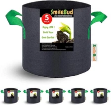 Smile Bud 5-Pack 7 Gallon Grow Bags | Thickened Fabric Pots with Handles