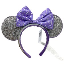 Disney-Parks Purple Bow Silver Sequin Minnie Mouse Ears Mickey Mouse Headband