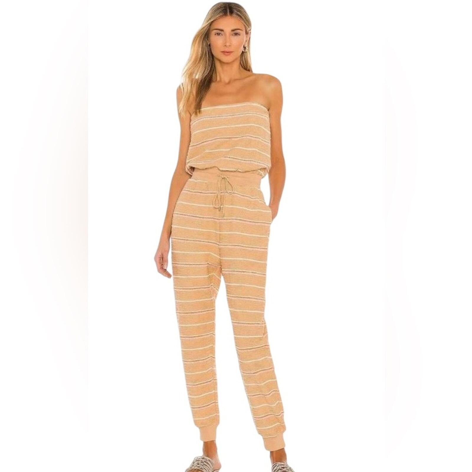 L Space North Shore Jumpsuit Striped Strapless Off The Shoulder NWT Size Medium