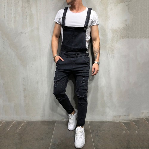 Mens Dungarees Loose Fit Cotton Black 
