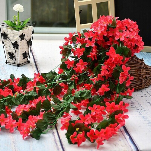 UK Artificial Hanging Violet Flowers Vine With Basket Home Garden Indoor Decor - Picture 24 of 24