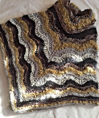 Maglia Sciarpa Ai Ferri Punto Pavone Poncho Fatto A Mano Misto