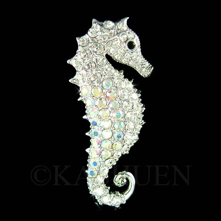 SEAHORSE made with Swarovski Crystal Sea Horse Pin Brooch BEACH