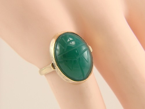 Vintage 14 Yellow Gold 8.02ctw Jade Egyptian Scarab Cabochon Ring Size 4.75 - Picture 11 of 11