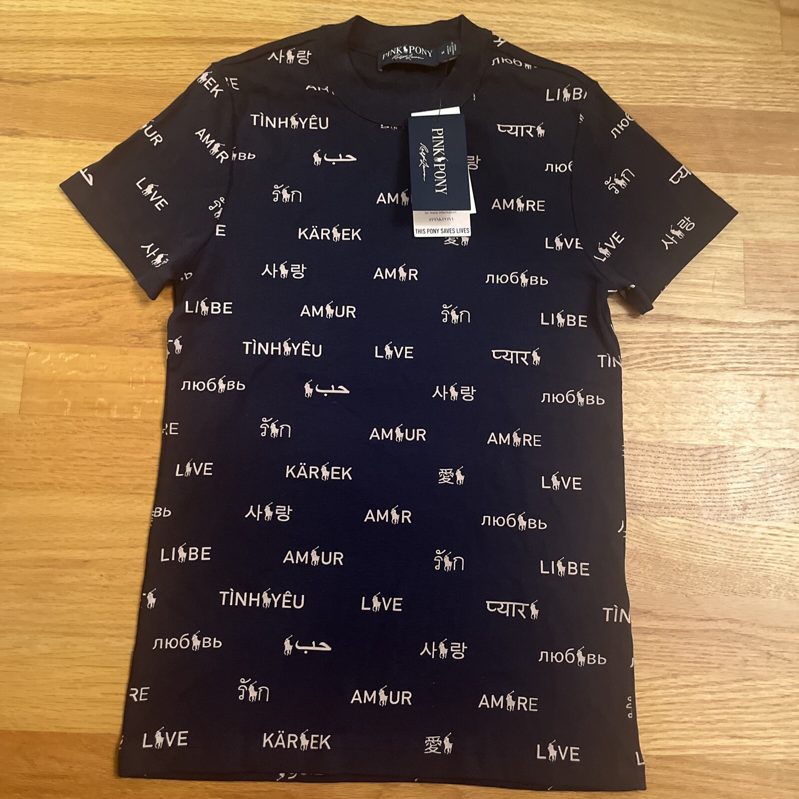 T shirt pony top rosa Ralph Lauren donna taglia M slim fit blu rosa lingua amore