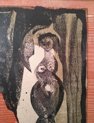 MID-20TH C VINT PENCIL SGND COLOR WOODBLOCK ABSTRACT FIGURATIVE PRINT, ORIG FRM - Picture 5 of 16