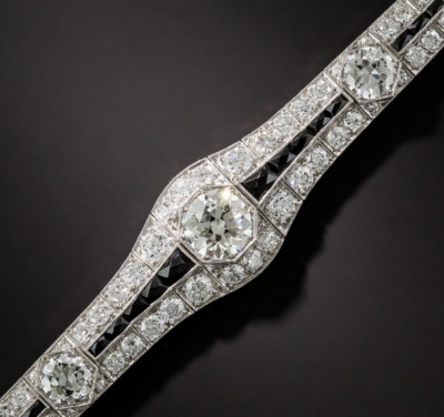 Glorious Black Onyx & Vivid White Clear CZ 19.66TCW Vintage Look Tennis Bracelet