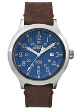 Timex Men's Expedition Scout 43 Brown Leather Strap Blue Dial TW4B06400