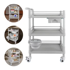 3-tier Beauty Salon Cart Beauty Instrument Cart Rolling Tool Cart with 4 Wheels