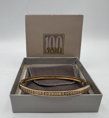 Vtg Avon Goldtone Rhinestone 1886-1986 Centennial Anniversary Hinged Bracelet
