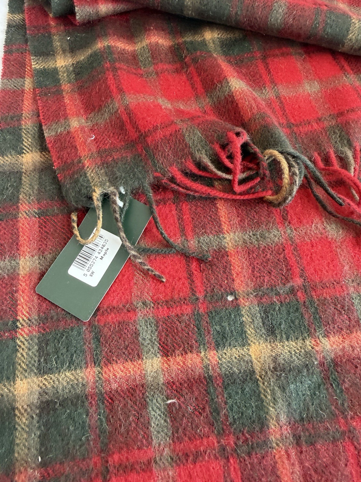 Shepherds Land 100percent Lambswool Natural Scarf Fringe Scottish Plaid New 60” x 12” image 5