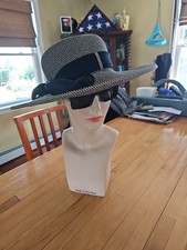 Scala Women s Navy ,tan,gold Wide Brim Sun Hat One Size EXCELLENT
